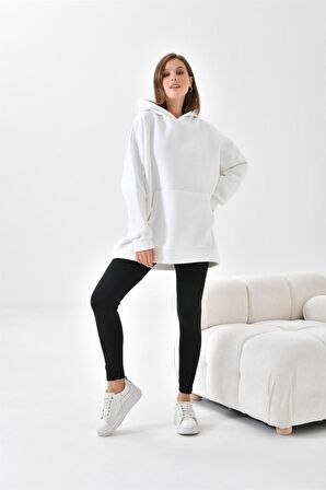 Ftz Women Kadın 3 İp Şardonlu Kapüşonlu Sweatshirt Ekru 10000