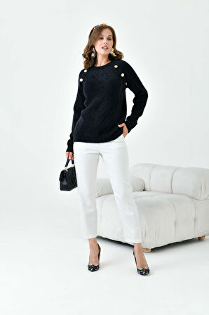 Ftz Kadın Gold Düğme Detaylı Bluz Siyah 20699