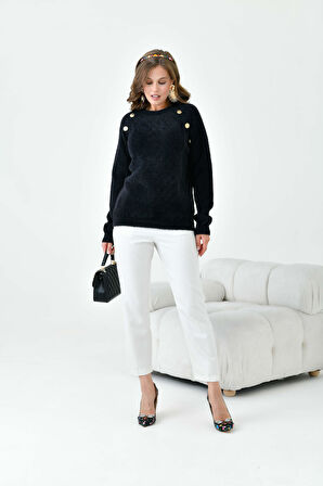 Ftz Kadın Gold Düğme Detaylı Bluz Siyah 20699