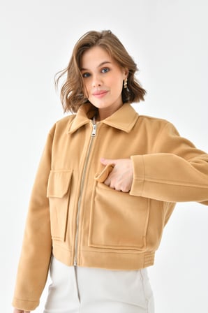 FTZ Women Kadın Kaşe Ceket  Camel RBN4070