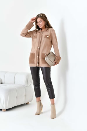 FTZ Women Kadın Pile Detaylı Hırka  Camel 20714