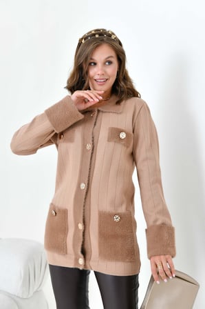 FTZ Women Kadın Pile Detaylı Hırka  Camel 20714
