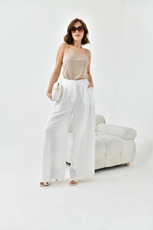 Ftz Women Kadın Lastikli Pleli Pantolon Ekru 30762
