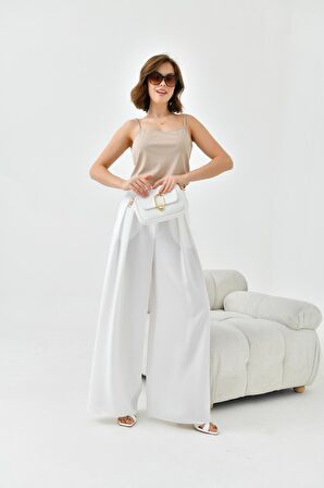 Ftz Women Kadın Lastikli Pleli Pantolon Ekru 30762