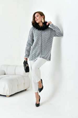 Ftz Kadın Kürk Detaylı Hırka Ekru 20733