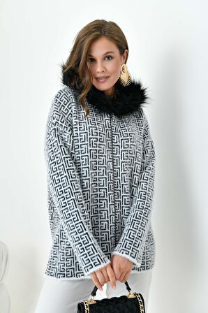 Ftz Kadın Kürk Detaylı Hırka Ekru 20733