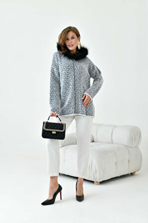 Ftz Kadın Kürk Detaylı Hırka Ekru 20733