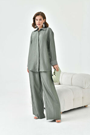 Ftz Women Kadın Yakası Ve Kolu Taşlı Takım Haki 30781