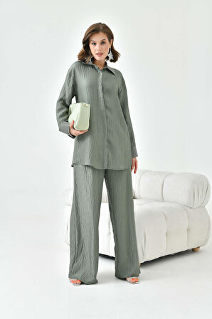 Ftz Women Kadın Yakası Ve Kolu Taşlı Takım Haki 30781