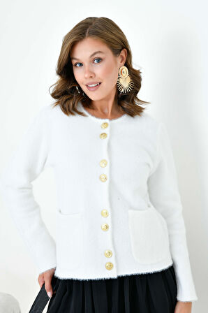 Ftz Kadın Düğme Detaylı Sakal Hırka Ekru 20843