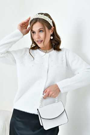 Ftz Kadın İnci Detaylı Hırka Ekru 20748