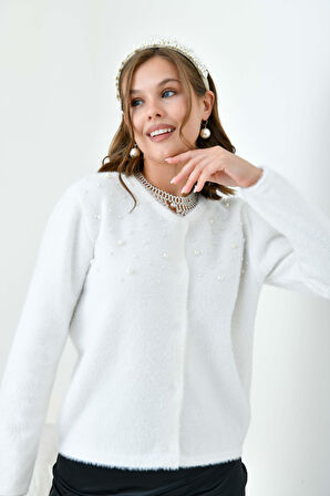 Ftz Kadın İnci Detaylı Hırka Ekru 20748