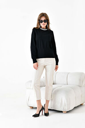 Ftz Kadın Zincir Detaylı Kazak Siyah 20823