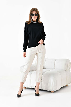 Ftz Kadın Zincir Detaylı Kazak Siyah 20823