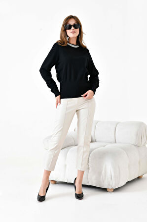 Ftz Kadın Zincir Detaylı Kazak Siyah 20823