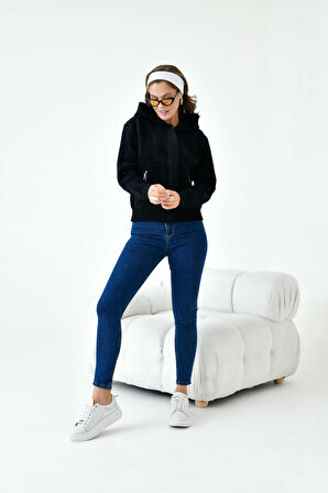 Ftz Kadın Kısa Cep Detaylı Hırka Siyah 20780