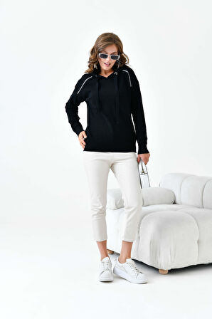 Ftz Kadın Kapüşonlu Kazak Siyah 20753