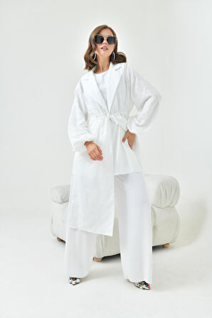 FTZ Women Kadın Kesme Jakar Üçlü Takım  Ekru 30847