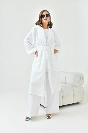 FTZ Women Kadın Kesme Jakar Üçlü Takım  Ekru 30847