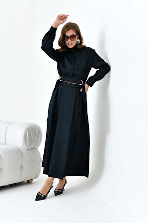 FTZ Women Kadın Etekli Parlak Takım  Siyah 30870