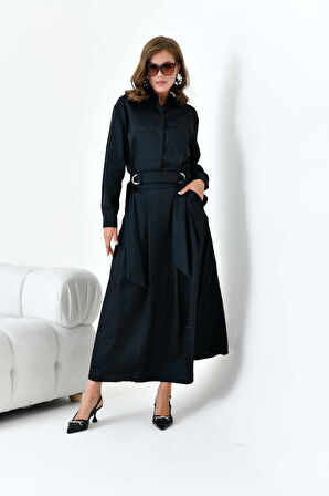 FTZ Women Kadın Etekli Parlak Takım  Siyah 30870