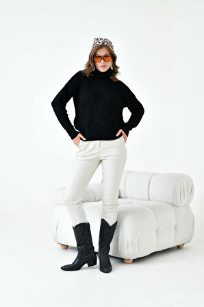 Ftz Kadın Pirinç Örgü Kazak Siyah 20909