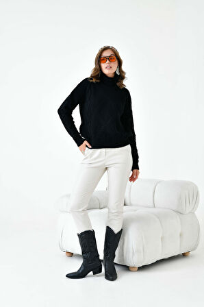 Ftz Kadın Pirinç Örgü Kazak Siyah 20909