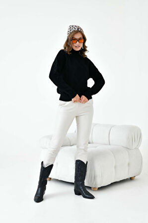 Ftz Kadın Pirinç Örgü Kazak Siyah 20909