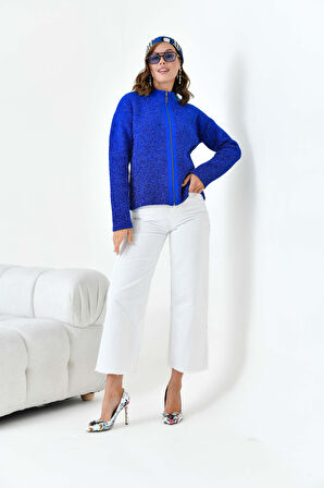 Ftz Kadın Fermuar Detaylı Hırka Mavi 20870