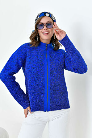 Ftz Kadın Fermuar Detaylı Hırka Mavi 20870