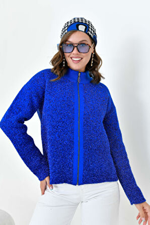 Ftz Kadın Fermuar Detaylı Hırka Mavi 20870