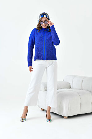 Ftz Kadın Fermuar Detaylı Hırka Mavi 20870