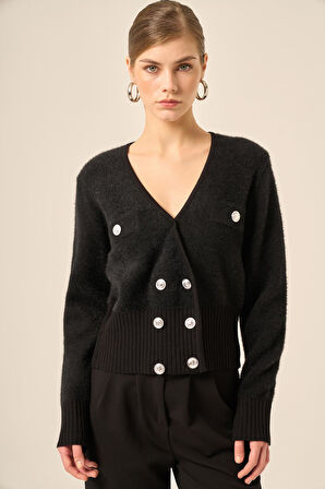 FTZ Women Kadın Kruvaze Kısa Hırka  Siyah 20779