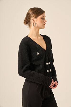 FTZ Women Kadın Kruvaze Kısa Hırka  Siyah 20779