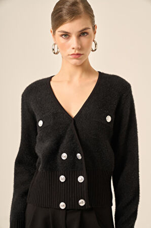 FTZ Women Kadın Kruvaze Kısa Hırka  Siyah 20779