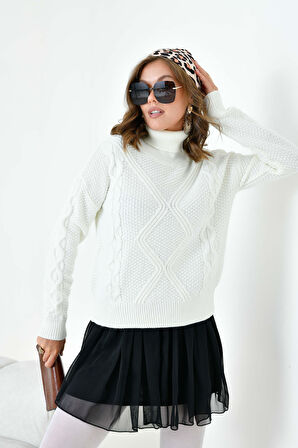 Ftz Kadın Pirinç Örgü Kazak Ekru 20909