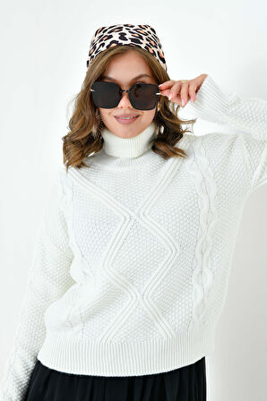 Ftz Kadın Pirinç Örgü Kazak Ekru 20909