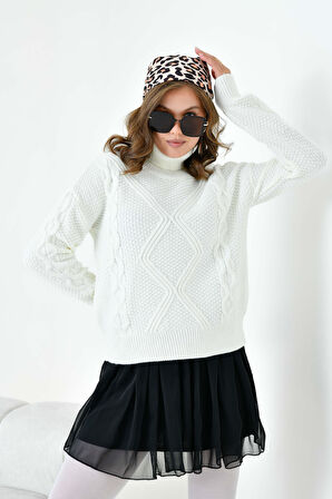 Ftz Kadın Pirinç Örgü Kazak Ekru 20909