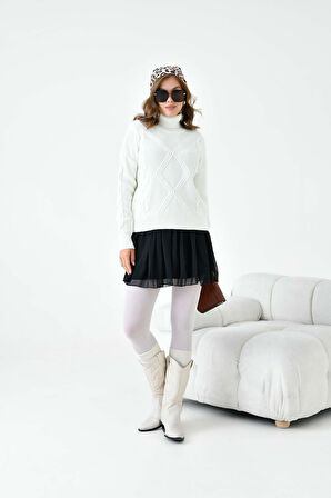 Ftz Kadın Pirinç Örgü Kazak Ekru 20909