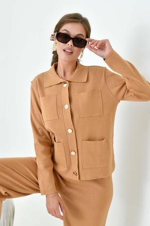 FTZ Women Kadın Cep Detaylı İkili Takım  Camel 20914