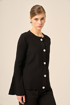 FTZ Women Kadın Volan Kol Detaylı Hırka  Siyah 20898