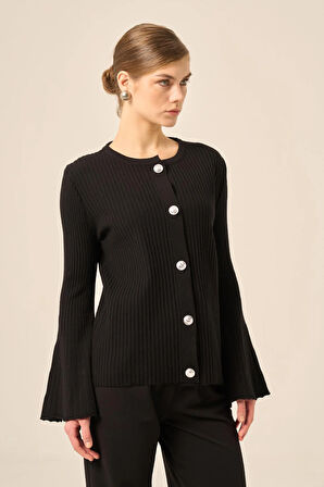 FTZ Women Kadın Volan Kol Detaylı Hırka  Siyah 20898