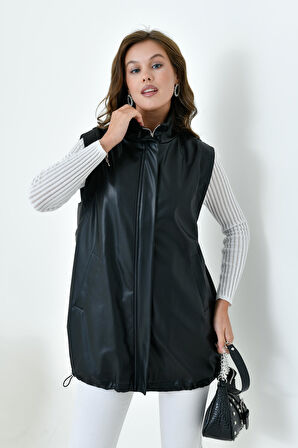 Ftz Kadın Deri Yelek Siyah 30926