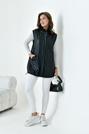 Ftz Kadın Deri Yelek Siyah 30926