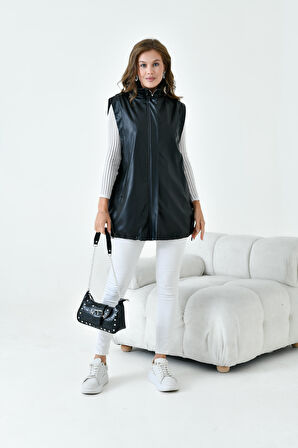 Ftz Kadın Deri Yelek Siyah 30926