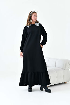 Ftz Kadın Bebe Yaka Elbise Siyah 30968