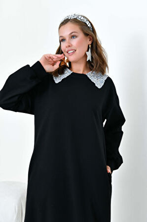 Ftz Kadın Bebe Yaka Elbise Siyah 30968