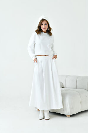 FTZ Women Kadın Bebe Yaka Etekli İki İp Takım  Ekru 30967