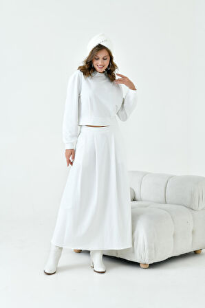 FTZ Women Kadın Bebe Yaka Etekli İki İp Takım  Ekru 30967