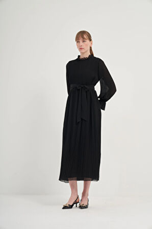 FTZ Women Kadın Plise Şifon Elbise  Siyah 31019